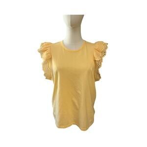 Joe’s Jeans Alexis Ruffle Sleeve Apricot Yellow Top Womens Size Large NWT